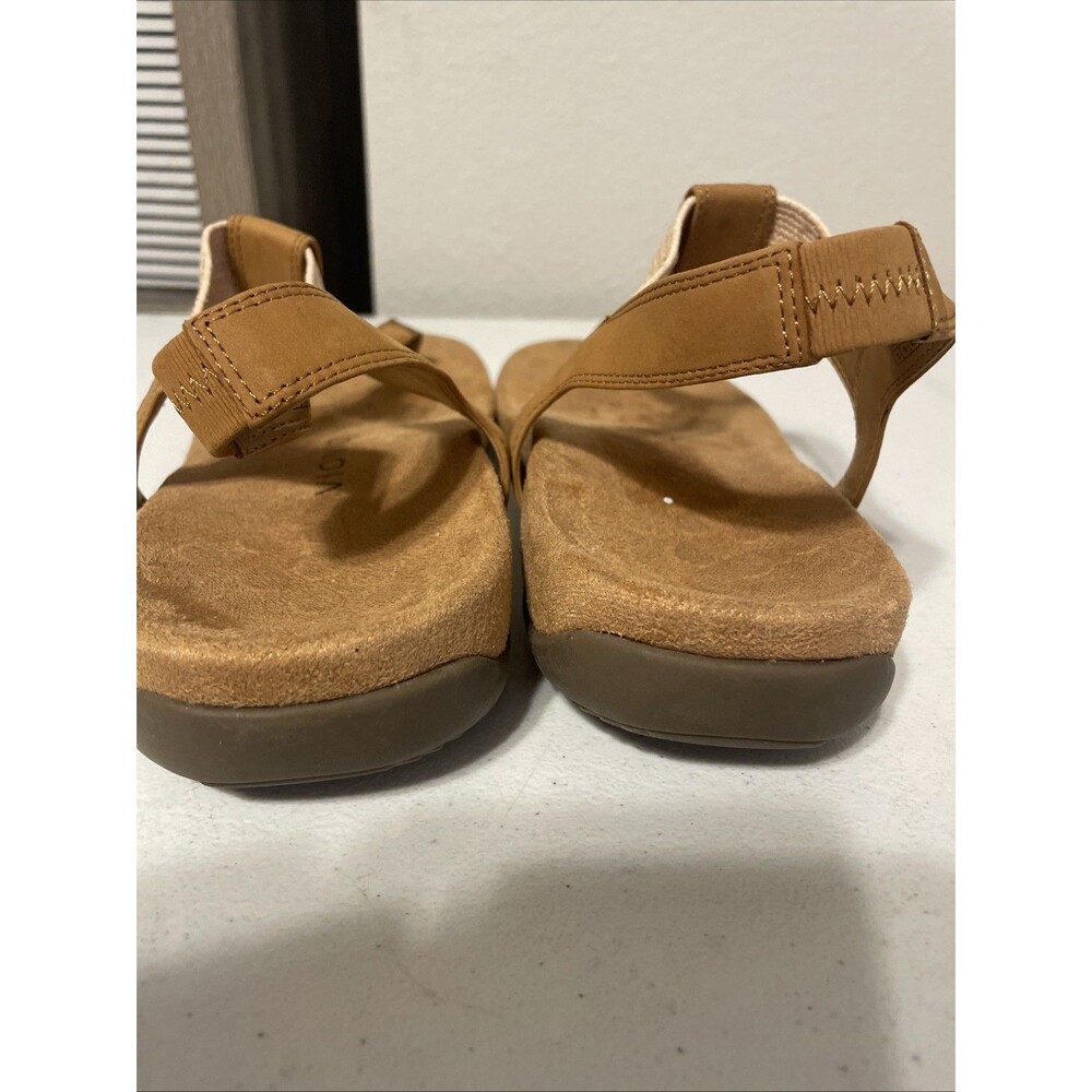 Vionic Brea Camel Tan & Beige leather & textile T-strap sandals 12W/43 - Picture 13 of 16